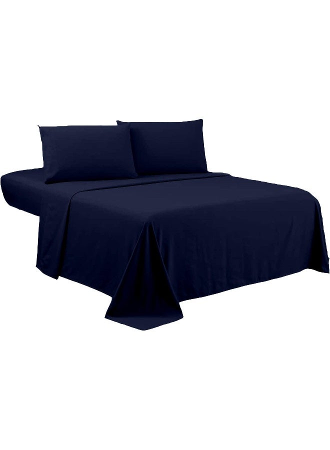 happy at home RV Short Queen Sheet Set – 100% Egyptian Cotton RV Sheets, 4-Piece Camper Sheets Set, 15" Deep Pocket, Soft & Durable RV Bedding, Navy Blue Solid  - Image 3