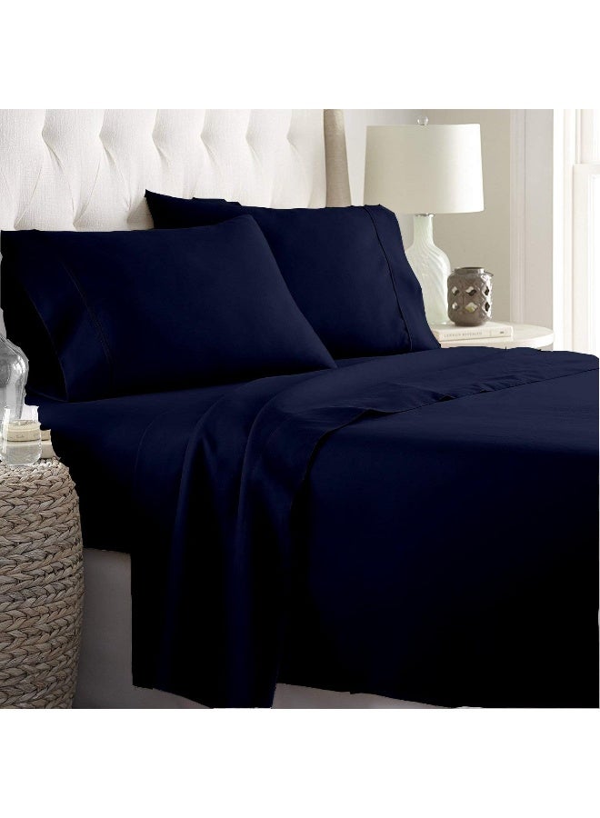 happy at home RV Short Queen Sheet Set – 100% Egyptian Cotton RV Sheets, 4-Piece Camper Sheets Set, 15" Deep Pocket, Soft & Durable RV Bedding, Navy Blue Solid  - Image 4