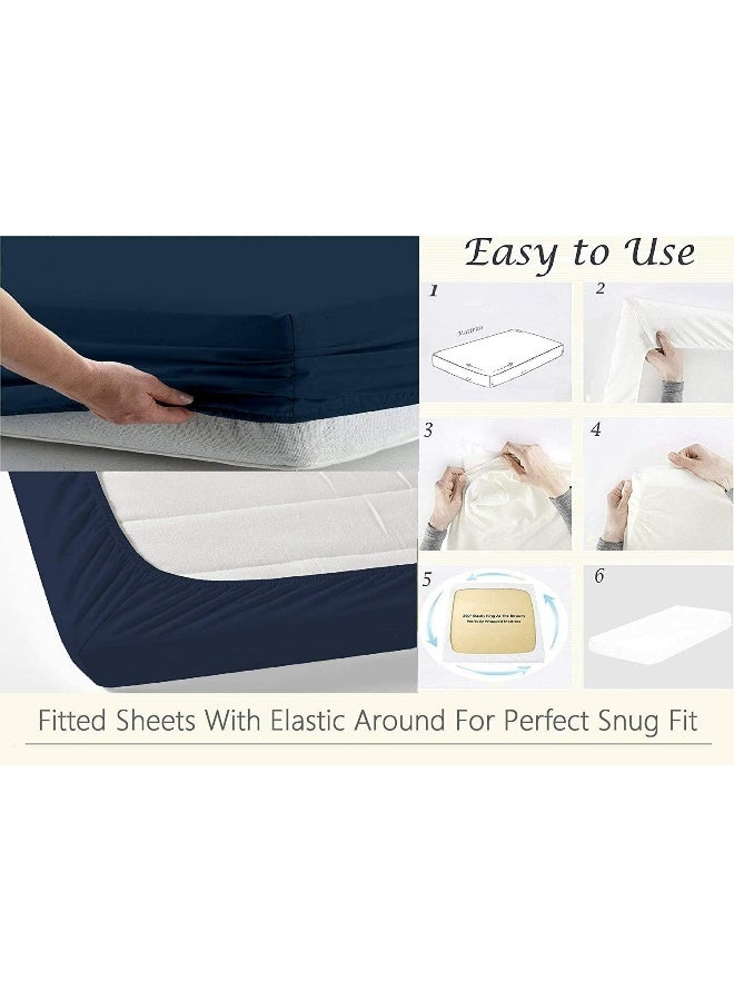 happy at home RV Short Queen Sheet Set – 100% Egyptian Cotton RV Sheets, 4-Piece Camper Sheets Set, 15" Deep Pocket, Soft & Durable RV Bedding, Navy Blue Solid  - Image 5