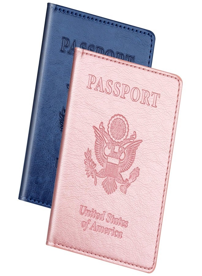 Herain Passport Holder 2Pcs, Passport Cover Wallet Case for Women Men Family, Passport Book Holders Travel Must Haves Cruise Ship Essentials (Dark Blue & Rose Gold) - Image 1