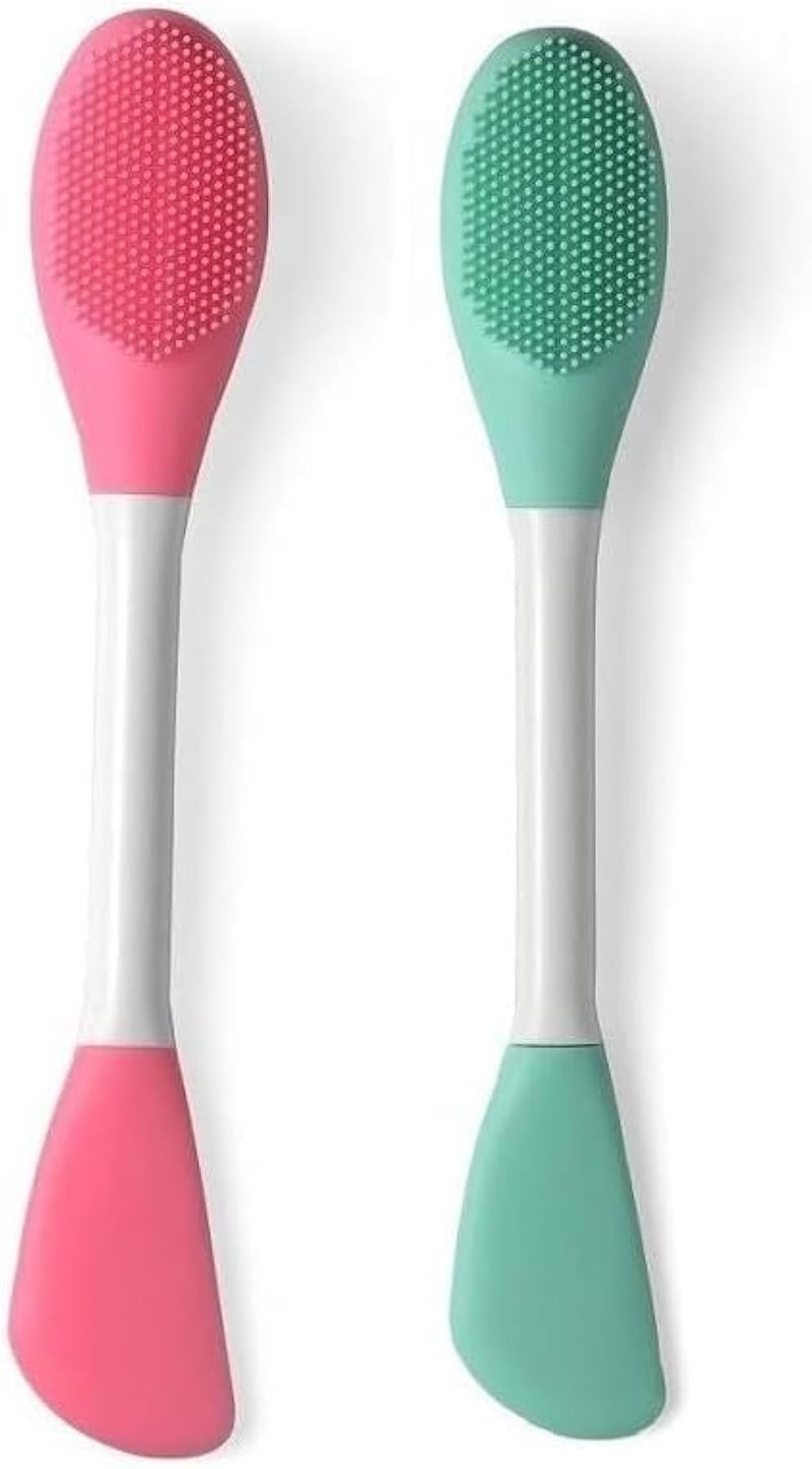 2 Pieces Silicone Facial Cleansing Brush, Double-sided Face Mask Applicator Tool, Exfoliating Skin Exfoliator Deep Cleansing Pore Cleansing Brush Remove Oil and Blackhead - Multicolor - Image 1