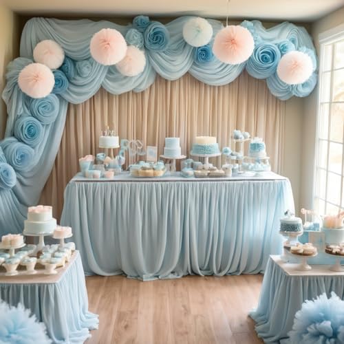 Barcelonetta | Chiffon Fabric | Decoration, Drapery Fabric | Wedding, Gender Reveal, Baby Shower, Birthday | for Arbor, Arch, Canopy, Table and Chair Decoration (Light Blue, 10 Yards) - Image 5