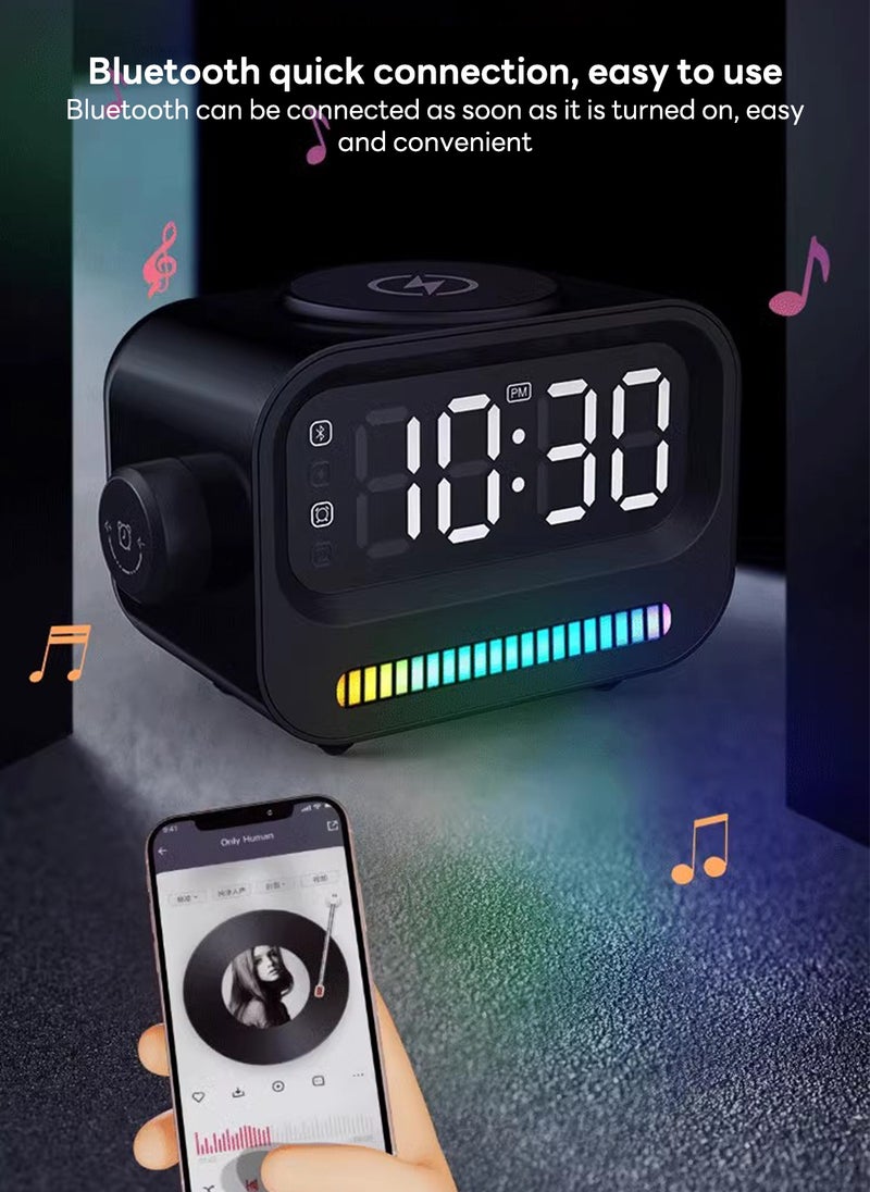 Sharpdo - 6-In-1 Multifunctional Smart Wireless Charging Bluetooth Speaker, Atmosphere Light/Digital Display Clock/Alarm Clock/Smart Wireless Charging/Bluetooth Speaker - Image 1