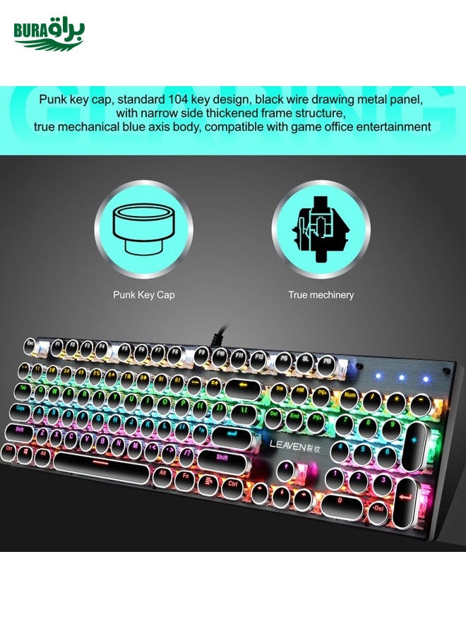 BURAQ - 104 Keys Green Shaft RGB Luminous Keyboard Computer Game USB Wired Metal Mechanical Keyboard, Cabel Length:1.5m, Style: Ordinary Version (Black) - Image 1