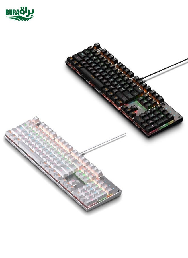BURAQ - 104 Keys Green Shaft RGB Luminous Keyboard Computer Game USB Wired Metal Mechanical Keyboard, Cabel Length:1.5m, Style: Ordinary Version (Black) - Image 1