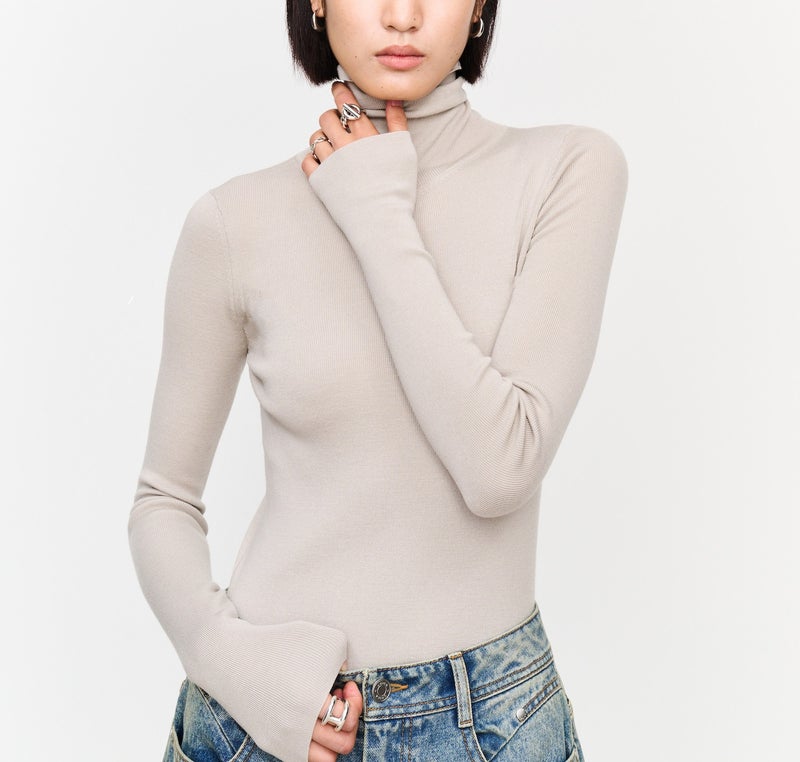 Word of Mouth Backing King_OTW Technology German Yangzi 120s Wool High Elastic Body Shaping Knitted Backing Shirt Women White - Image 3
