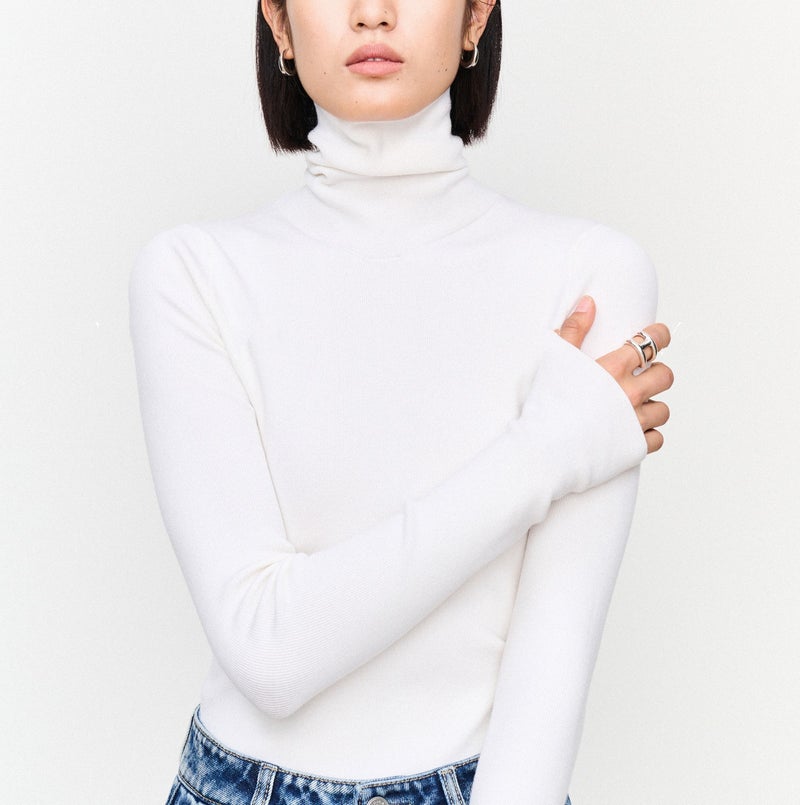 Word of Mouth Backing King_OTW Technology German Yangzi 120s Wool High Elastic Body Shaping Knitted Backing Shirt Women White - Image 1