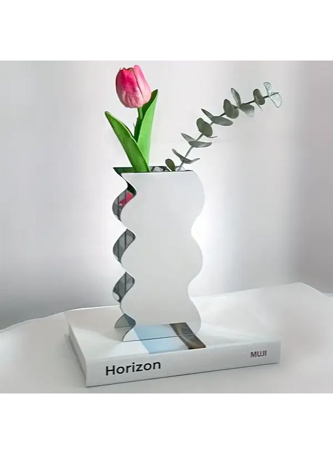 Mirror High Wavy Geometric Acrylic Vase Modern Ornament For Home Office Wedding Winter Xmas Christmas Decoration - Image 5
