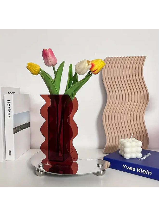 Mirror High Wavy Geometric Acrylic Vase Modern Ornament For Home Office Wedding Winter Xmas Christmas Decoration - Image 3