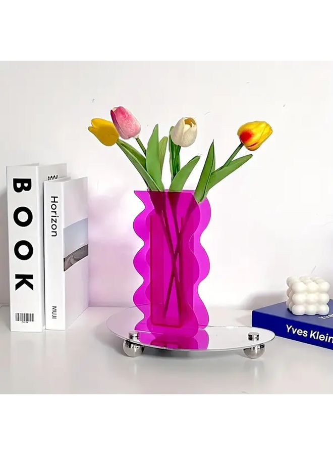 Mirror High Wavy Geometric Acrylic Vase Modern Ornament For Home Office Wedding Winter Xmas Christmas Decoration - Image 2