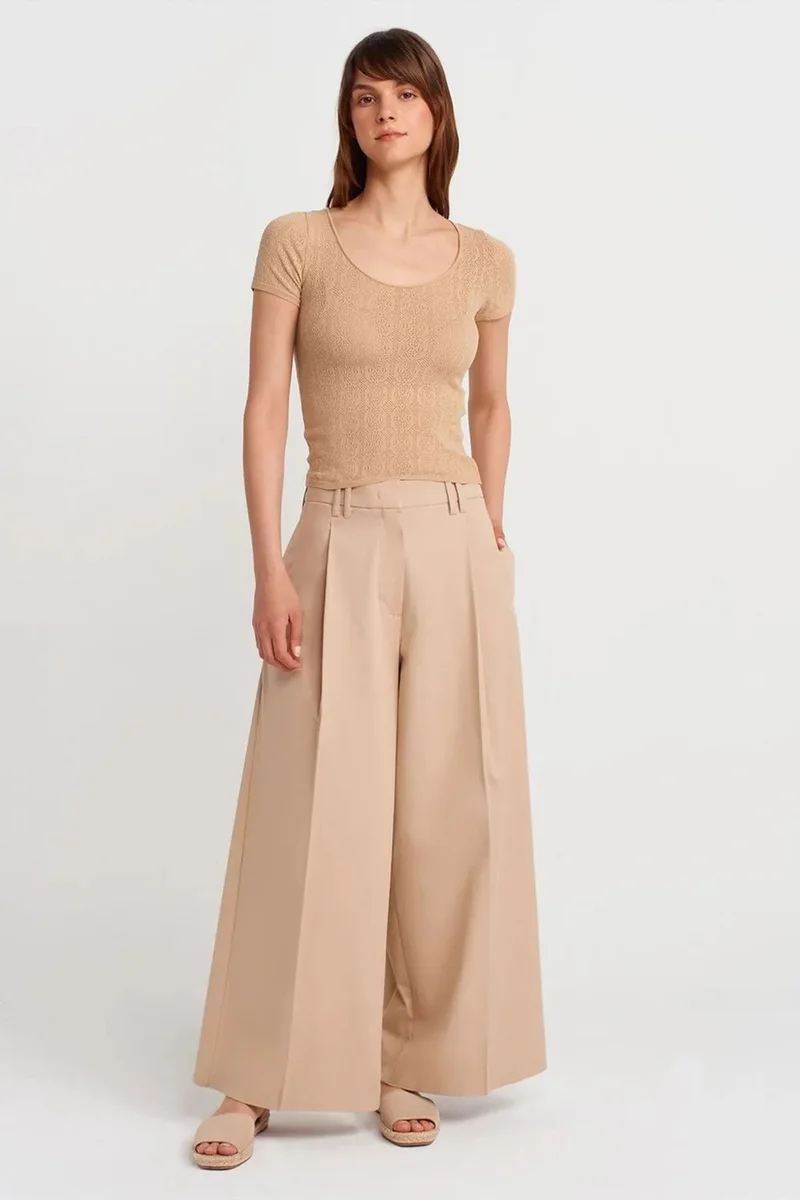 Dilvin Beige Natural DILVIN Slim Fit Ribbed Textured Blouse for Women | Best Price UAE