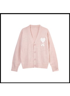 Generic Trendy Brand Love Knit Cardigan Oversized V-Neck Sweater Tender powder [a066 style] 
