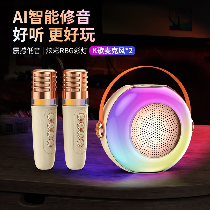 New A6 Wireless Bluetooth Audio Microphone Integrated Home Karaoke Colorful Lighting Portable Karaoke Card Speaker - Image 3