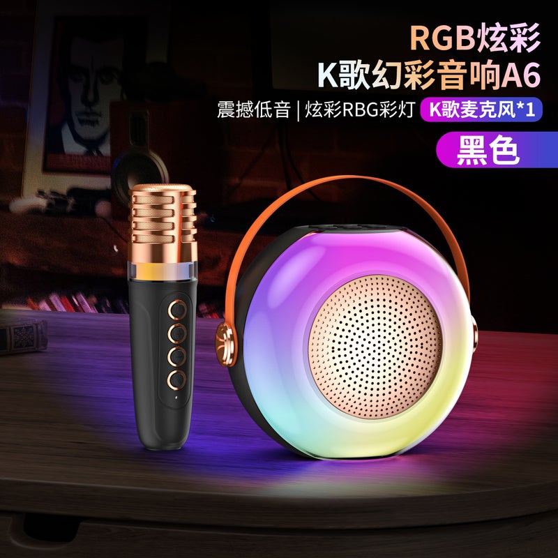 New A6 Wireless Bluetooth Audio Microphone Integrated Home Karaoke Colorful Lighting Portable Karaoke Card Speaker - Image 1
