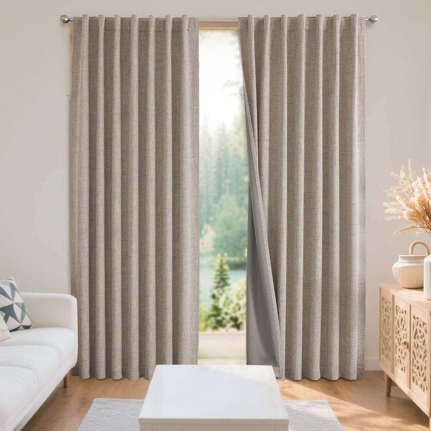 Joydeco Blackout Curtains for Bedroom Natural Linen Curtains 37 X 63 inch Thermal Insulated 100 Blackout 2 Panels Light Blocking Drapes Rod Pocket Back Tabs Darkening Privacy for Living Room