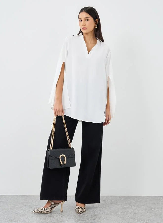 ستايلي Styli Women White Slit Sleeve Oversized Shirt