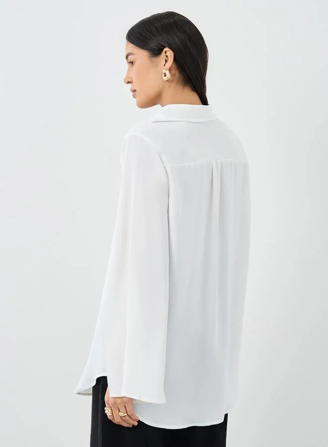 Styli Styli Women White Slit Sleeve Oversized Shirt