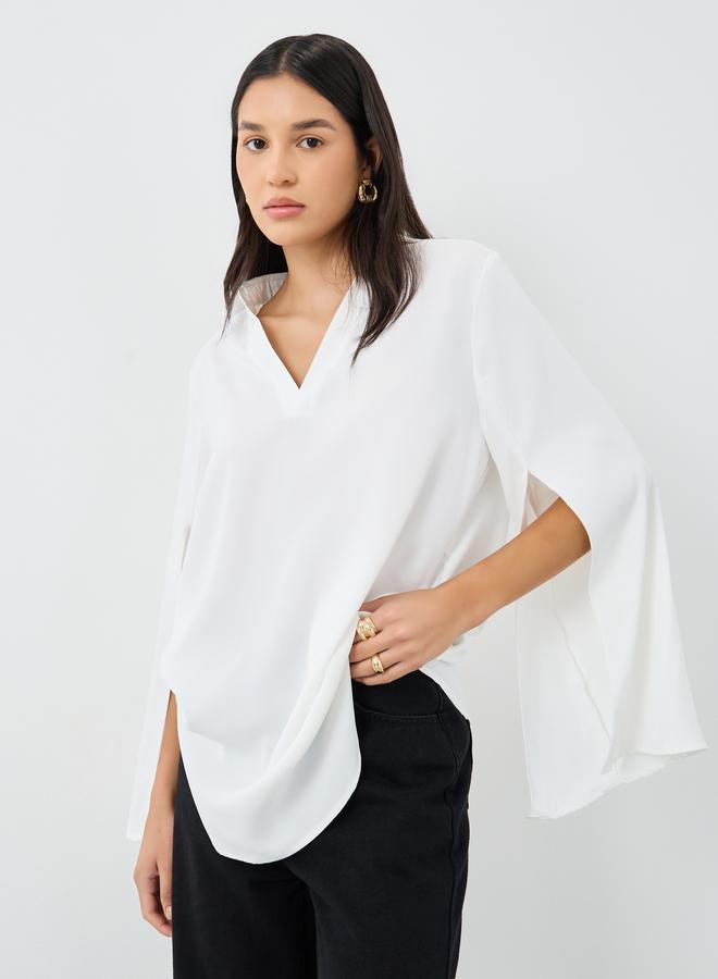 Styli Women White Slit Sleeve Oversized Shirt - Image 1