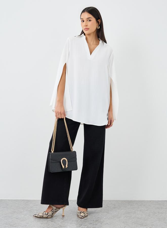 Styli Women White Slit Sleeve Oversized Shirt - Image 2