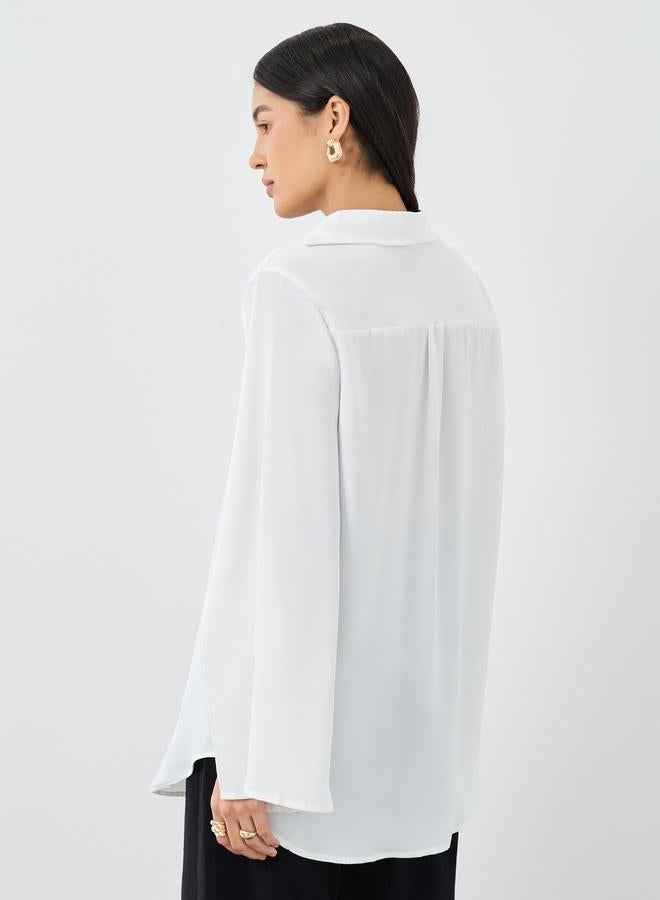 Styli Women White Slit Sleeve Oversized Shirt - Image 4