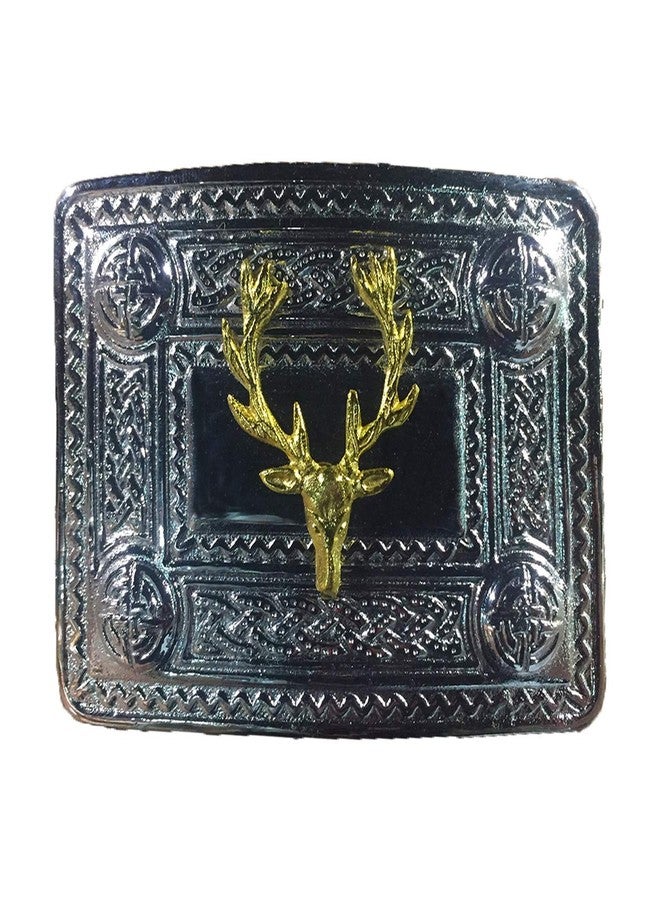 AAR Scottish Kilt Belt Buckle Chrome Finish Celtic Design with Different Gold Badges - Image 1