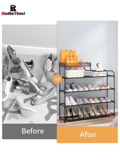 RollsTimi  6-Layer Iron Plastic Shoe Rack Storage Stackable Shoes Boots Organizer for Closet Bedroom Hallway,Black  - Image 4