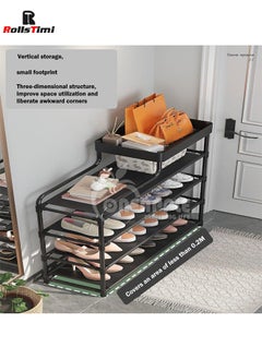 RollsTimi  6-Layer Iron Plastic Shoe Rack Storage Stackable Shoes Boots Organizer for Closet Bedroom Hallway,Black  - Image 3