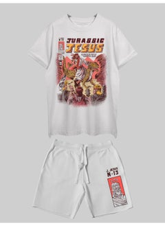 THREADCURRY THREADCURRY Jurassic Jesus Printed Co-ord Set for Men - Half Sleeve Oversized T-Shirt and Shorts  - Image 1