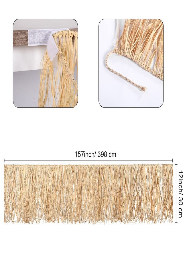 Hanaive 2 Pcs Luau Grass Table Skirt and Bamboo Backdrop, Hawaiian Raffia Fringe Banner Grass Skirt Table Fringe Party Background Tiki Party Decoration for Summer Beach Birthday - Image 4