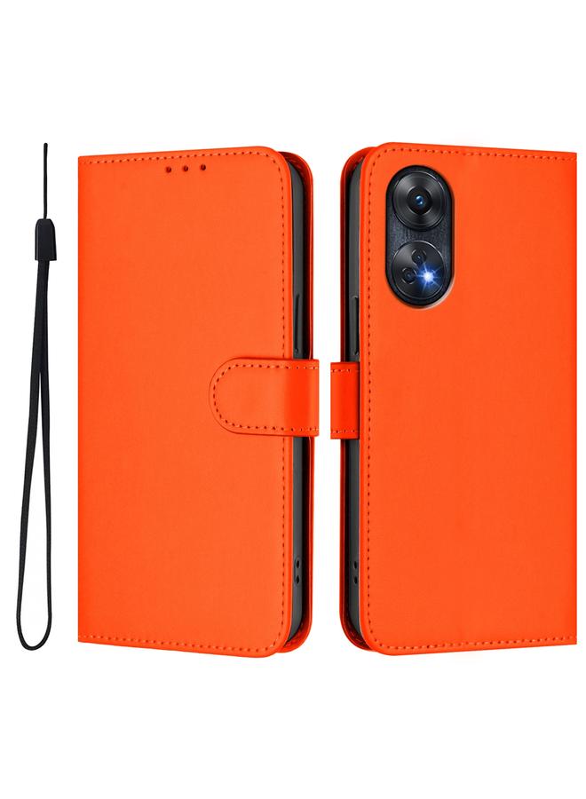 S-TOP Case For OPPO Reno8 T 4G Skin Feel Solid Color Leather Phone Case with Lanyard - Image 2