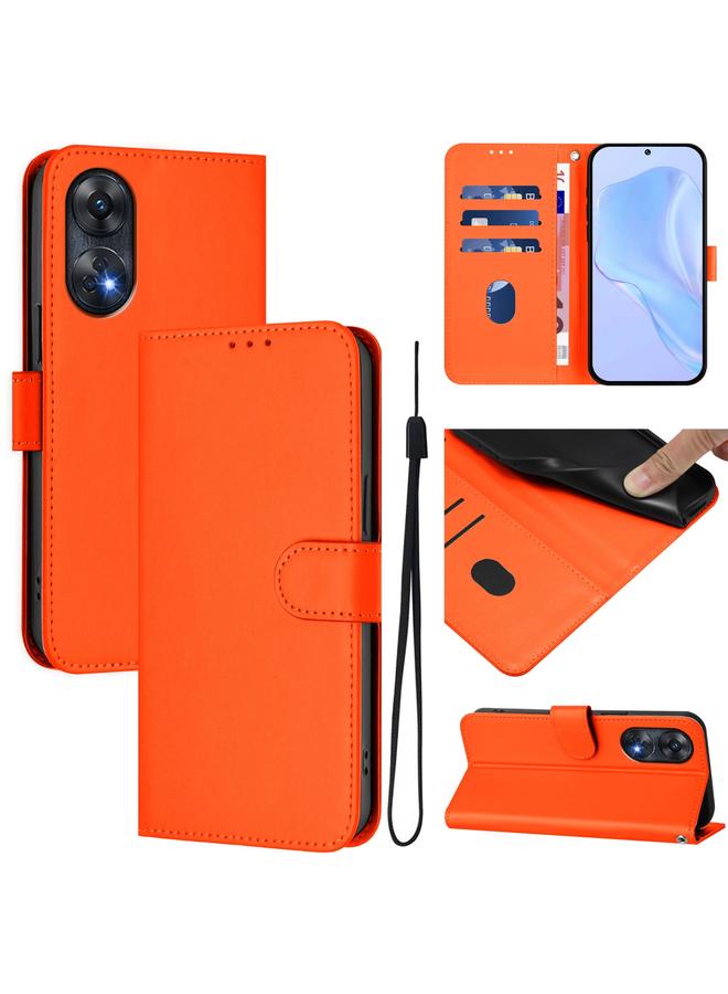 S-TOP Case For OPPO Reno8 T 4G Skin Feel Solid Color Leather Phone Case with Lanyard - Image 1