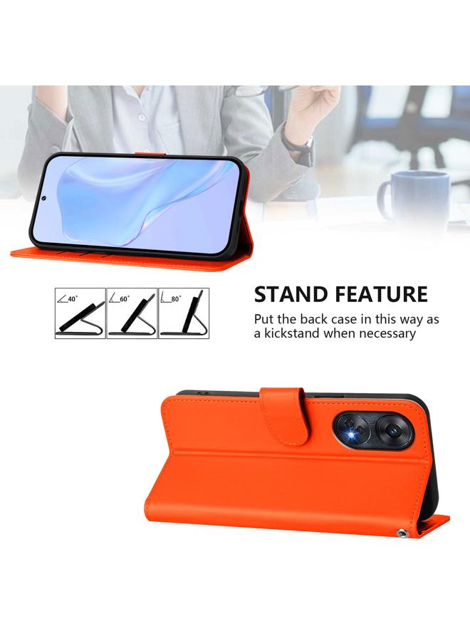 S-TOP Case For OPPO Reno8 T 4G Skin Feel Solid Color Leather Phone Case with Lanyard - Image 3