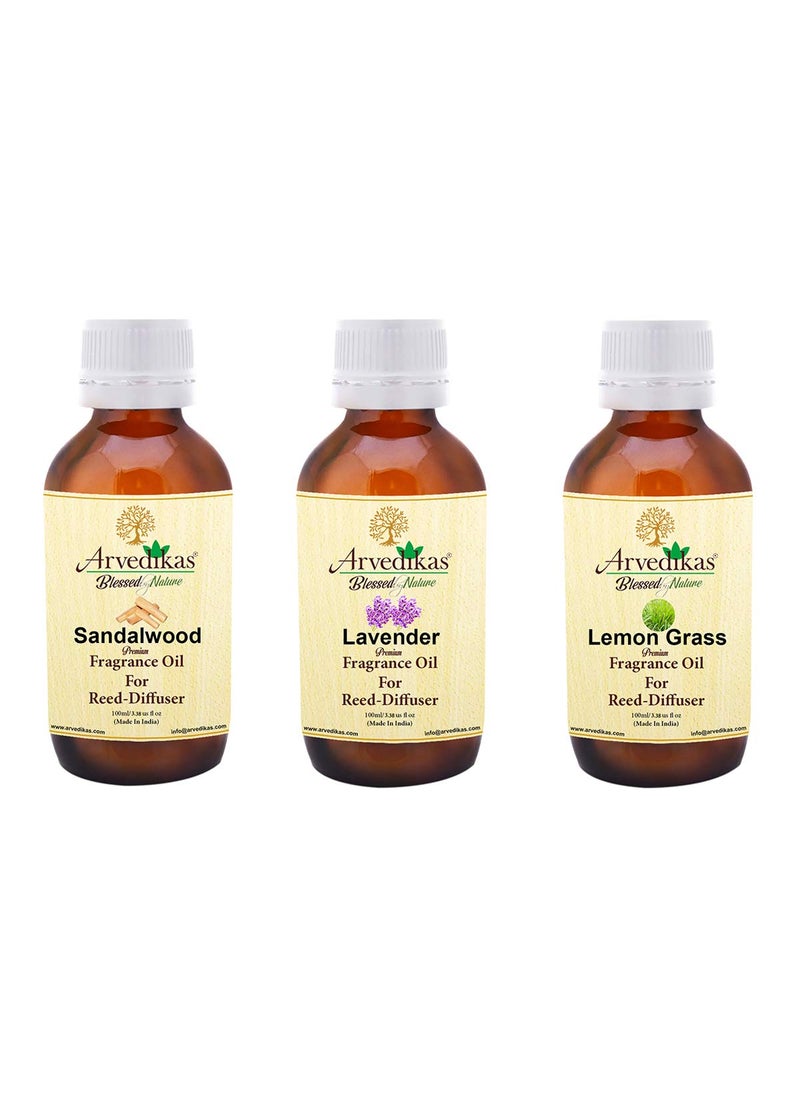 ARVEDIKAS Pack Of 3 Arvedikas Premium Fragrance Oil For Reed Diffuser Reed Diffuser Refill Oil Reed Diffuser Oil For Home100Ml Each Sandalwood Lavender Lemongrass 