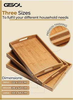 GTSOL Set of 3 Bamboo Serving Trays with Handles – Stylish Wooden Trays for Food, Coffee, and Breakfast in Bed  - Image 3