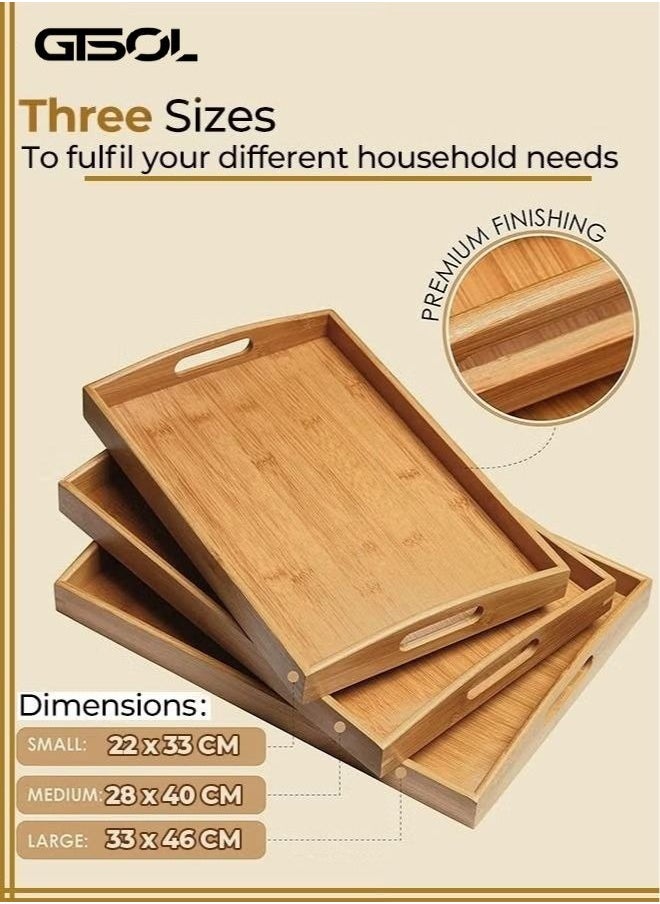 GTSOL Set of 3 Bamboo Serving Trays with Handles – Stylish Wooden Trays for Food, Coffee, and Breakfast in Bed  - Image 3