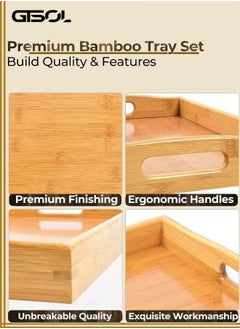 GTSOL Set of 3 Bamboo Serving Trays with Handles – Stylish Wooden Trays for Food, Coffee, and Breakfast in Bed  - Image 2