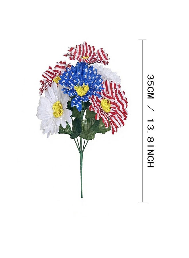 BLESOUYI Patriotic Artificial Daisy Bouquet Red White and Blue American Flag Design 4th of July Independence Day Artificial Flowers for Home Party Centerpiece Decor - Image 3