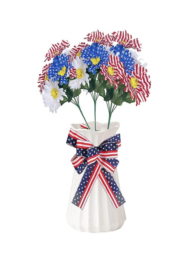 BLESOUYI Patriotic Artificial Daisy Bouquet Red White and Blue American Flag Design 4th of July Independence Day Artificial Flowers for Home Party Centerpiece Decor - Image 2