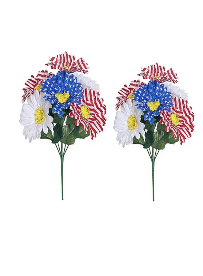 BLESOUYI Patriotic Artificial Daisy Bouquet Red White and Blue American Flag Design 4th of July Independence Day Artificial Flowers for Home Party Centerpiece Decor - Image 4