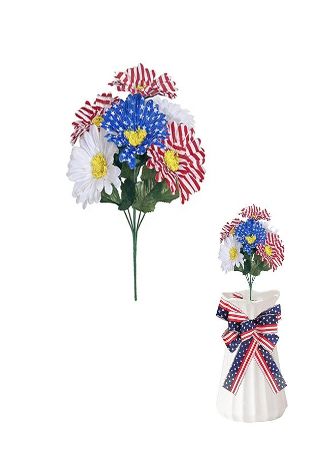 BLESOUYI Patriotic Artificial Daisy Bouquet Red White and Blue American Flag Design 4th of July Independence Day Artificial Flowers for Home Party Centerpiece Decor - Image 1