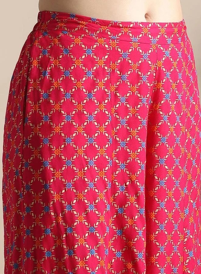 Globus  Women Pink Tie-Up Shoulder Straps Embroidered Kurta and Palazzos Set for Women | Best Price UAE