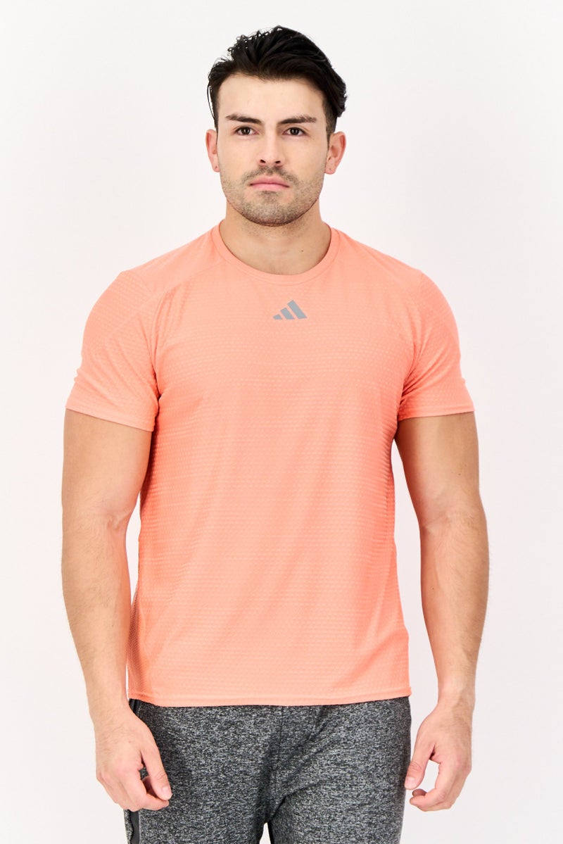Adidas Men Regular Fit Brand Logo Short Sleeves Running T-Shirt, Coral - Image 1