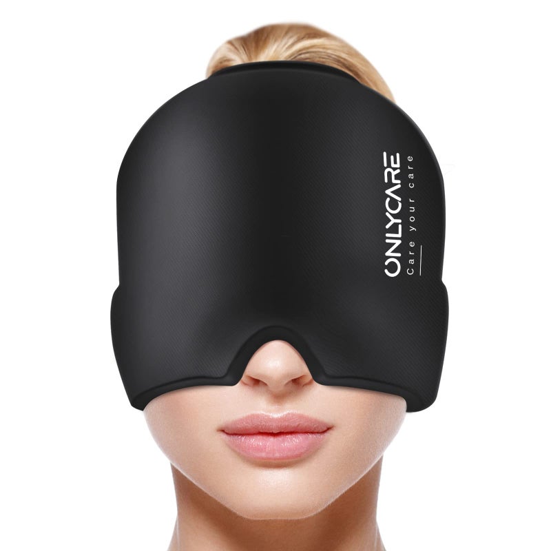 ONLYCARE Migraine Relief Cap, Upgraded Odorless Headache Relief Cap, 360Â° Gel Surround Ice Pack Mask for Migraine, Sinus, Stress, Frontal Headaches (Black) - Image 1