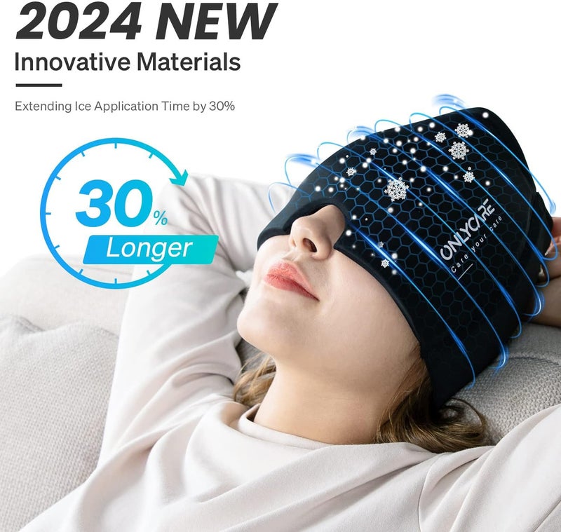 ONLYCARE Migraine Relief Cap, Upgraded Odorless Headache Relief Cap, 360Â° Gel Surround Ice Pack Mask for Migraine, Sinus, Stress, Frontal Headaches (Black) - Image 2