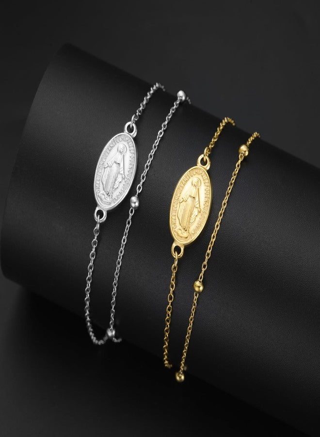 TEAMER Dainty Virgin Mary Rosary Bracelet Mother Mary Double Layer Beads Chain Bracelet Religious Faith Protection Jewelry For Women (Gold) - Image 4