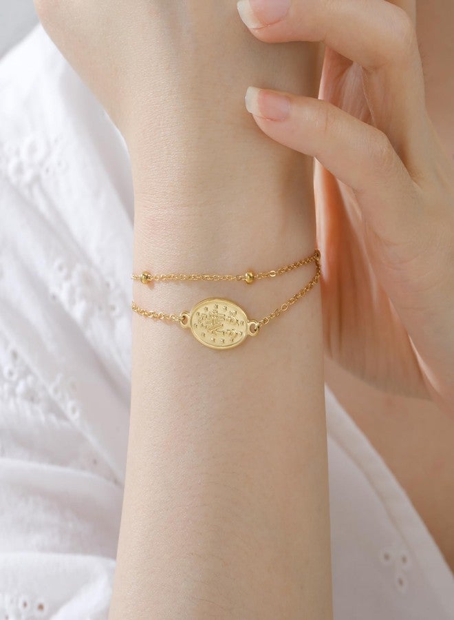 TEAMER Dainty Virgin Mary Rosary Bracelet Mother Mary Double Layer Beads Chain Bracelet Religious Faith Protection Jewelry For Women (Gold) - Image 2