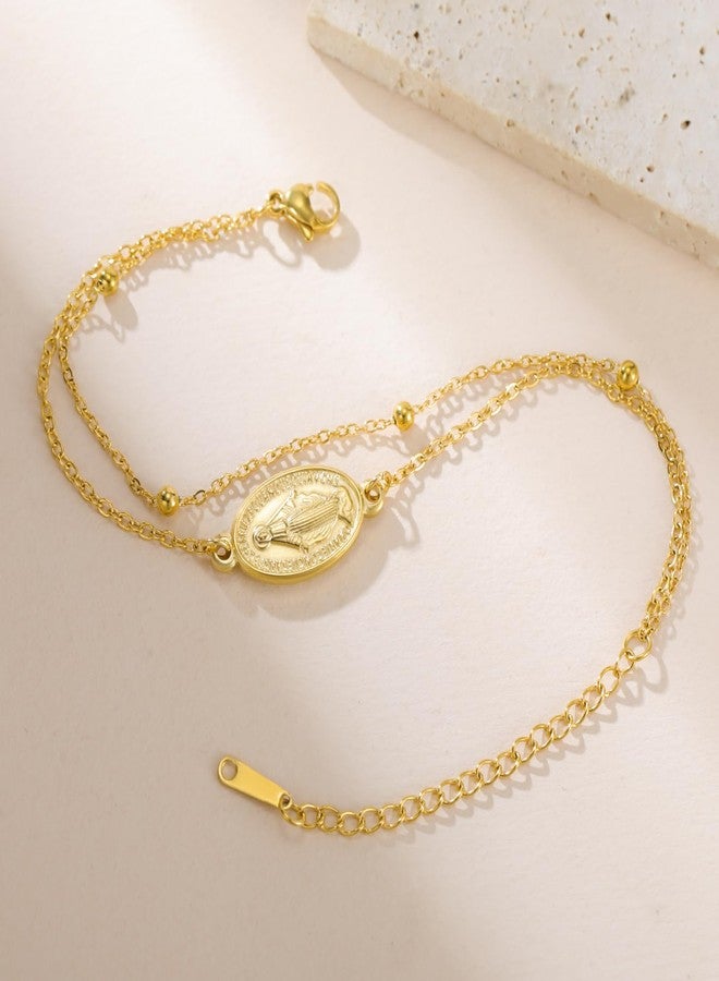 TEAMER Dainty Virgin Mary Rosary Bracelet Mother Mary Double Layer Beads Chain Bracelet Religious Faith Protection Jewelry For Women (Gold) - Image 5