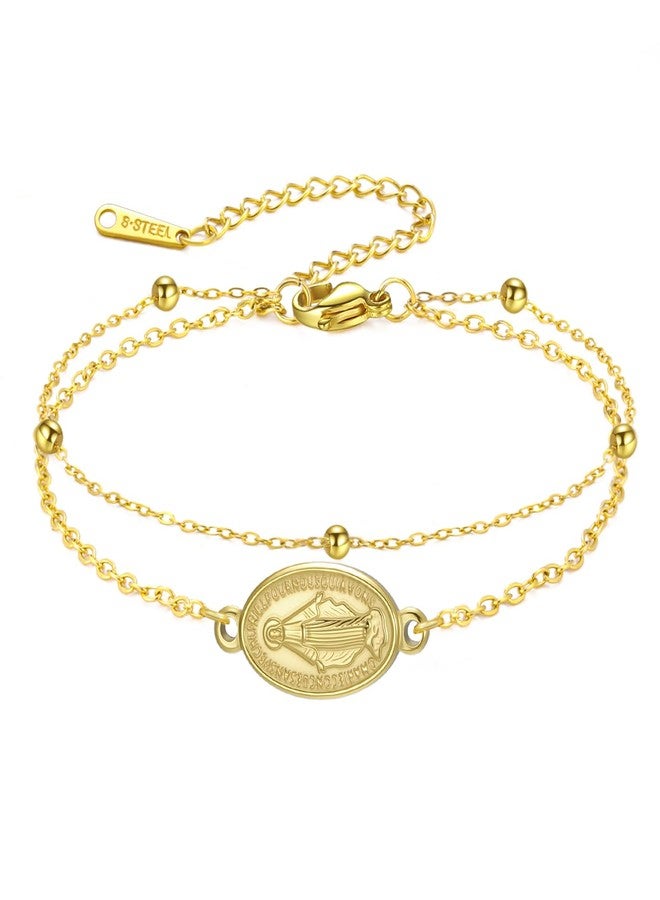TEAMER Dainty Virgin Mary Rosary Bracelet Mother Mary Double Layer Beads Chain Bracelet Religious Faith Protection Jewelry For Women (Gold) - Image 1
