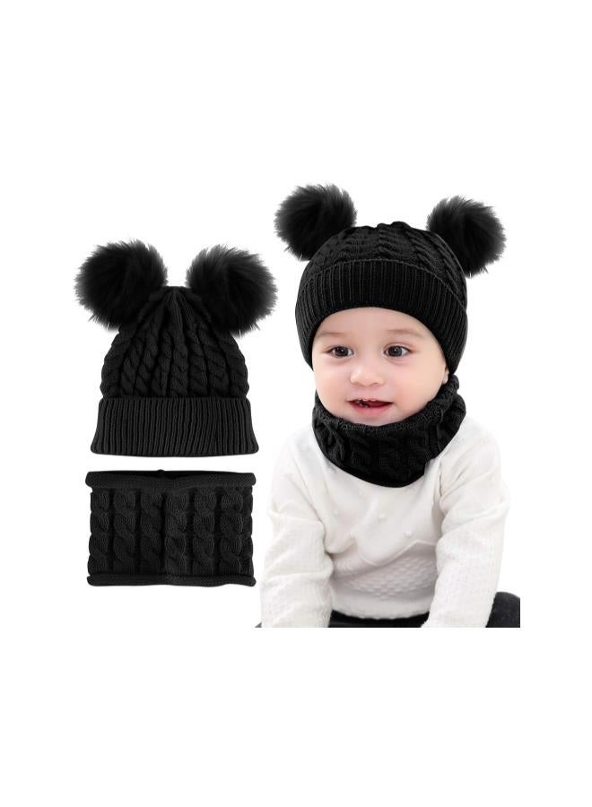 silvercnc 2PCS Toddler Baby Knit Hat Scarf Winter Warm Beanie Cap with Circle Loop Scarf Neckwarmer - Image 2