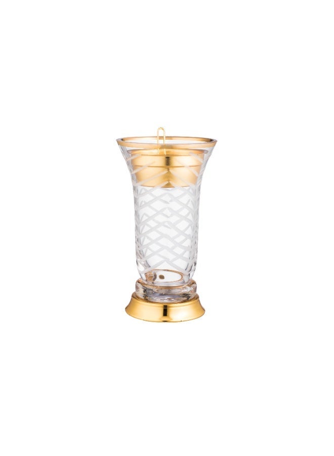 السيف  مبخرة زجاجية منقوشة بقاعدة وغطاء معدني ذهبي. تُستخدم للعود والعطور والبخور، ومناسبة لحفلات الاستقبال والأعراس. - Image 4